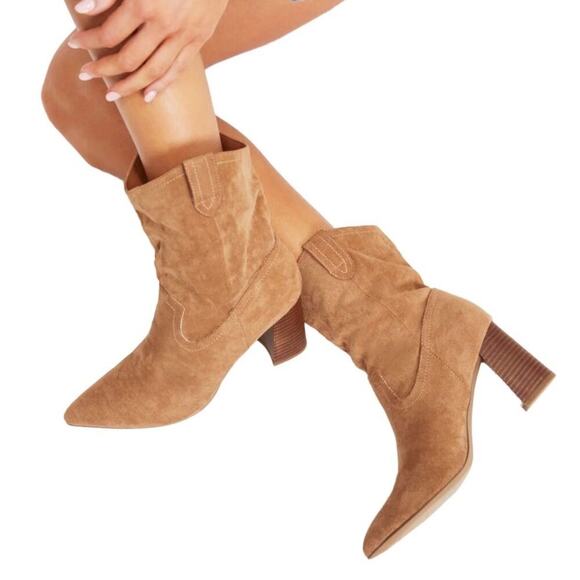 VICI Faux Suede Heeled Bootie Sz 9 Tan Western Preppy Cowgirl Streetwear Grunge - Picture 5 of 13